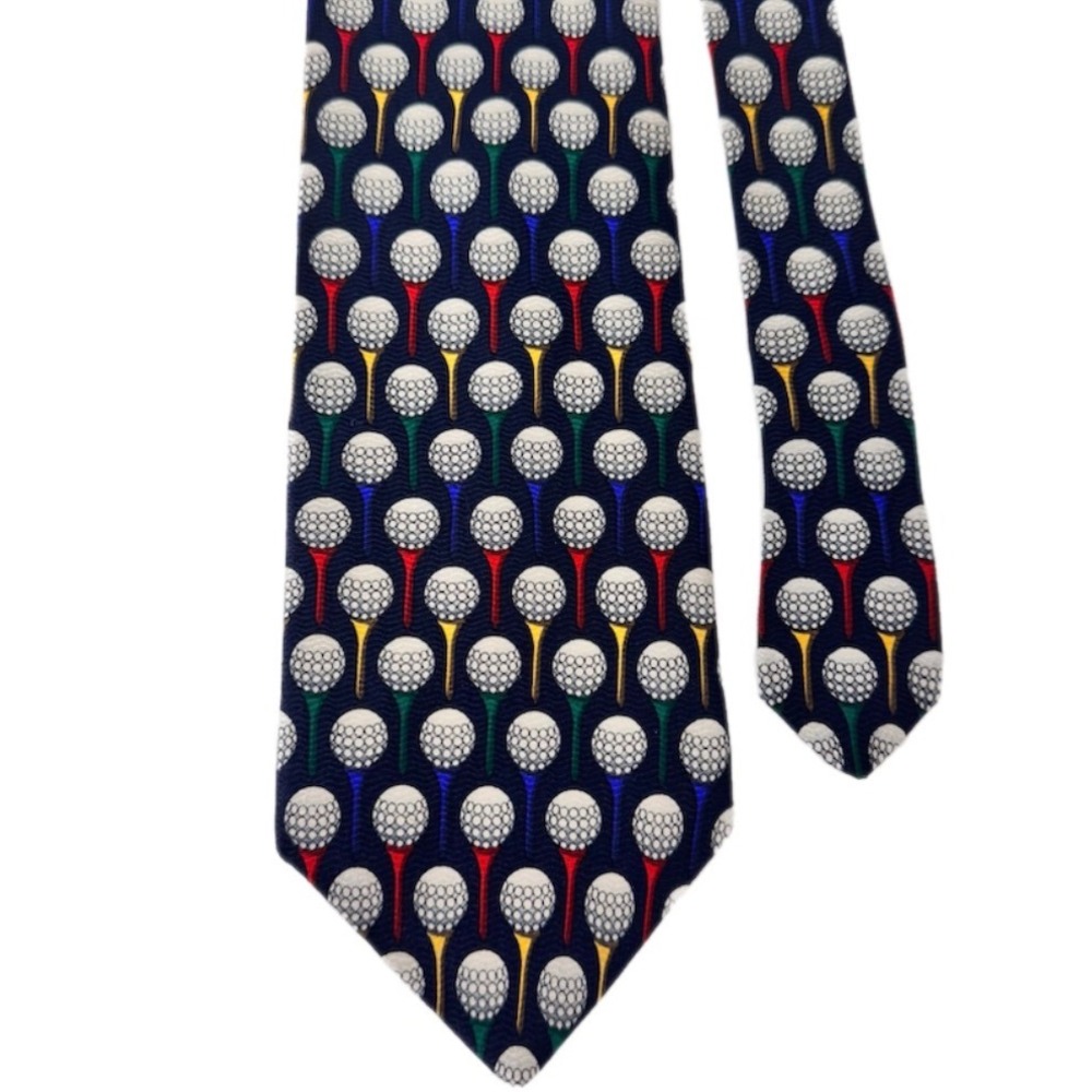 VTG Payne Stewart Necktie Men OS Navy Blue Golf Ball Tee Print Silk Novelty Tie